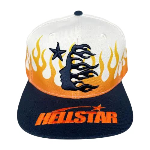 Cream Navy Hellstar Flame Snapback Hat