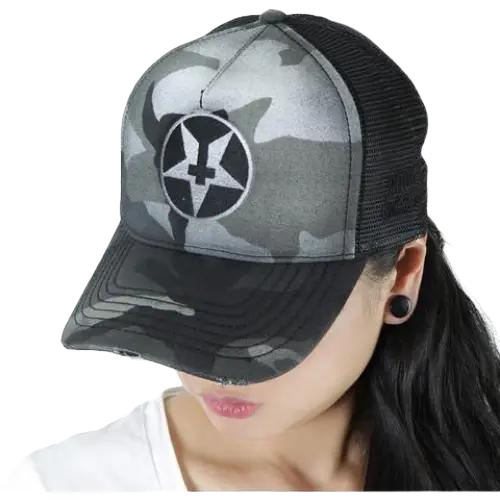 Gray Hellstar Camo Trucker Hat