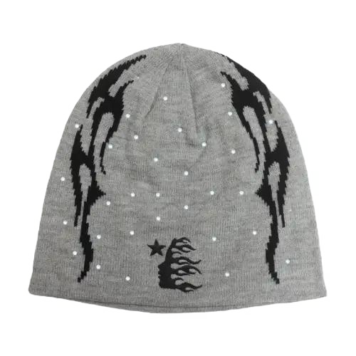 Grey Black Hellstar Flame Beanies